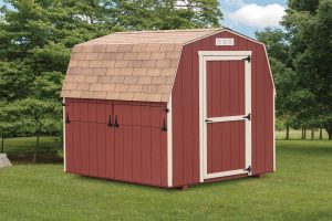 8' X 8' Mini Barn Red with Tan Trim